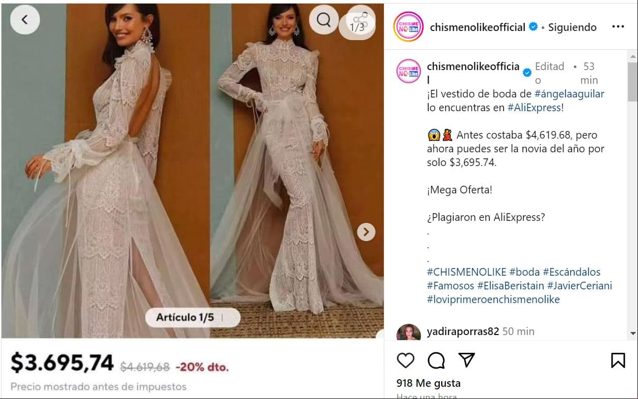 Encuentran el vestido de novia de Ángela Aguilar en AliExpress