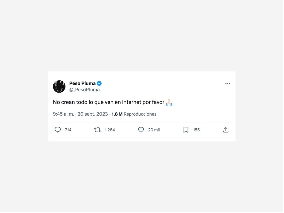 La reacción de Peso Pluma en X.